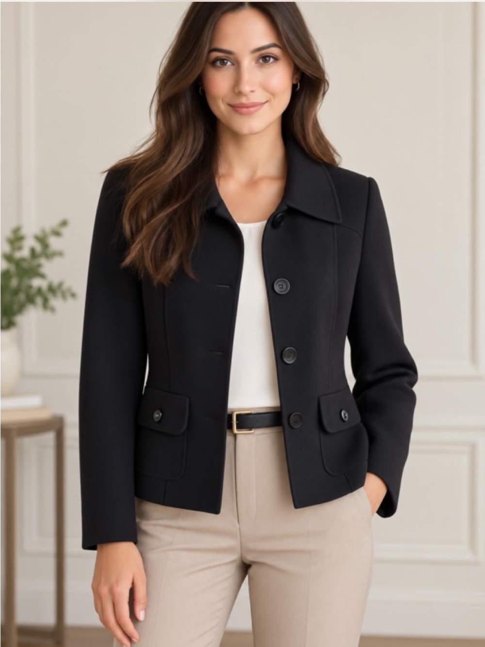 Talbots Petites 14P Black 100% Wool Tailored Blazer